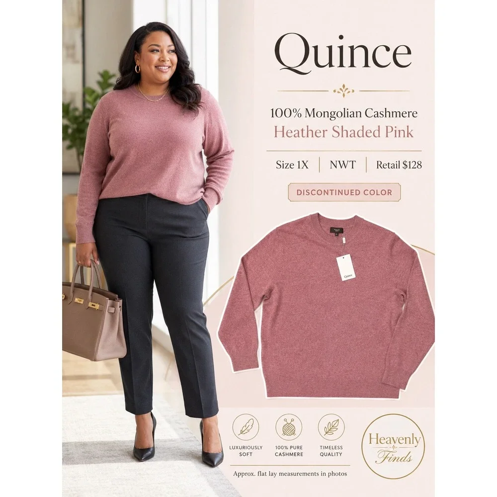 Quince Woman's 100% Mongolian Cashmere Crewneck Sweater 1X Heather Shaded Pink